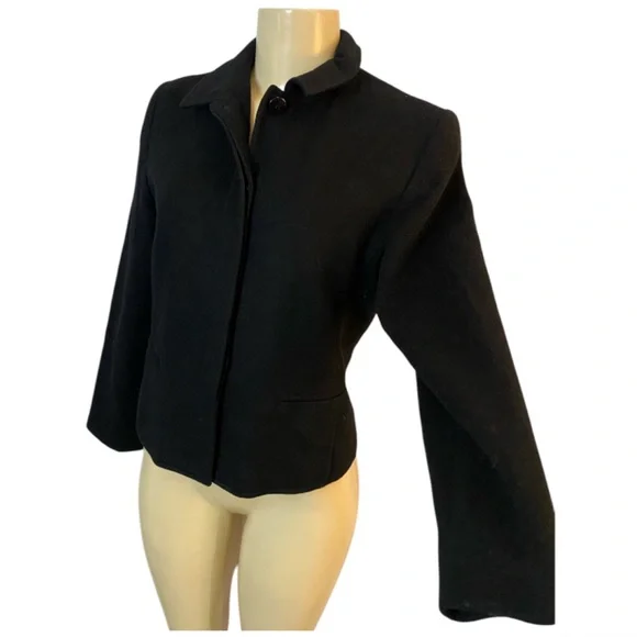 Vintage Louben Women Blazer 6P Black Wool Cashmere Button Front Jacket - Picture 3 of 6